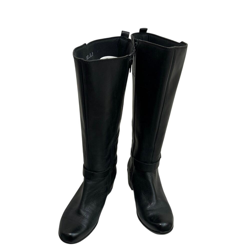 Clarks knee-high black leather riding-style boot Zipper block heel Women’s 9.5